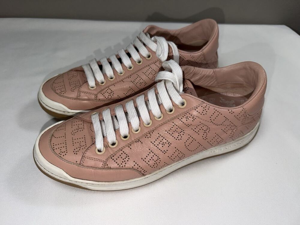 Burberry Timsbury Perforated Logo Pink Leather Sneakers 37.5 / US 7.5 W/ COA